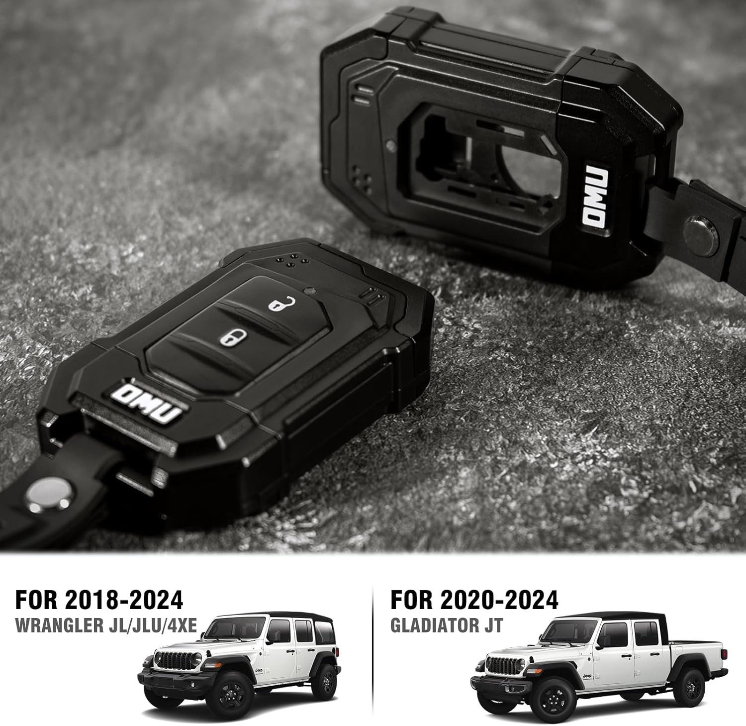 OMU Genesis Series Aluminum Key Case Key Fob Compatible with 2018-2024 Jeep Wrangler JL JLU 4XE & Gladiator JT Metal Key Fob Cover