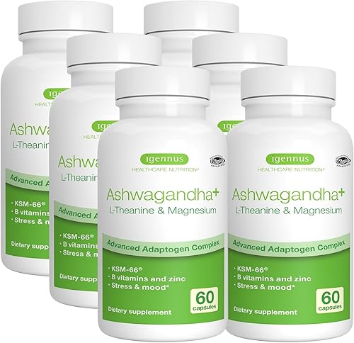 Igennus Ashwagandha - Complejo de alivio del estrés de alta resistencia, L-teanina y magnesio y adaptógenos de extracto de raíz KSM-66, vitaminas B