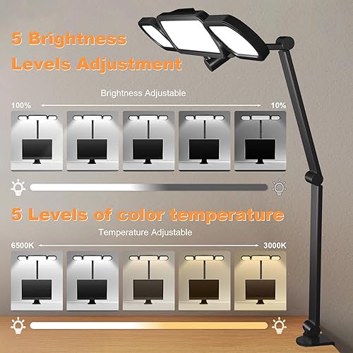 Miniatura 10 de NUERPO Lámpara LED de escritorio con clip, multiángulo flexible de 3 segmentos de 2 fuentes de luz, lámpara de escritorio de oficina, cuidado de los