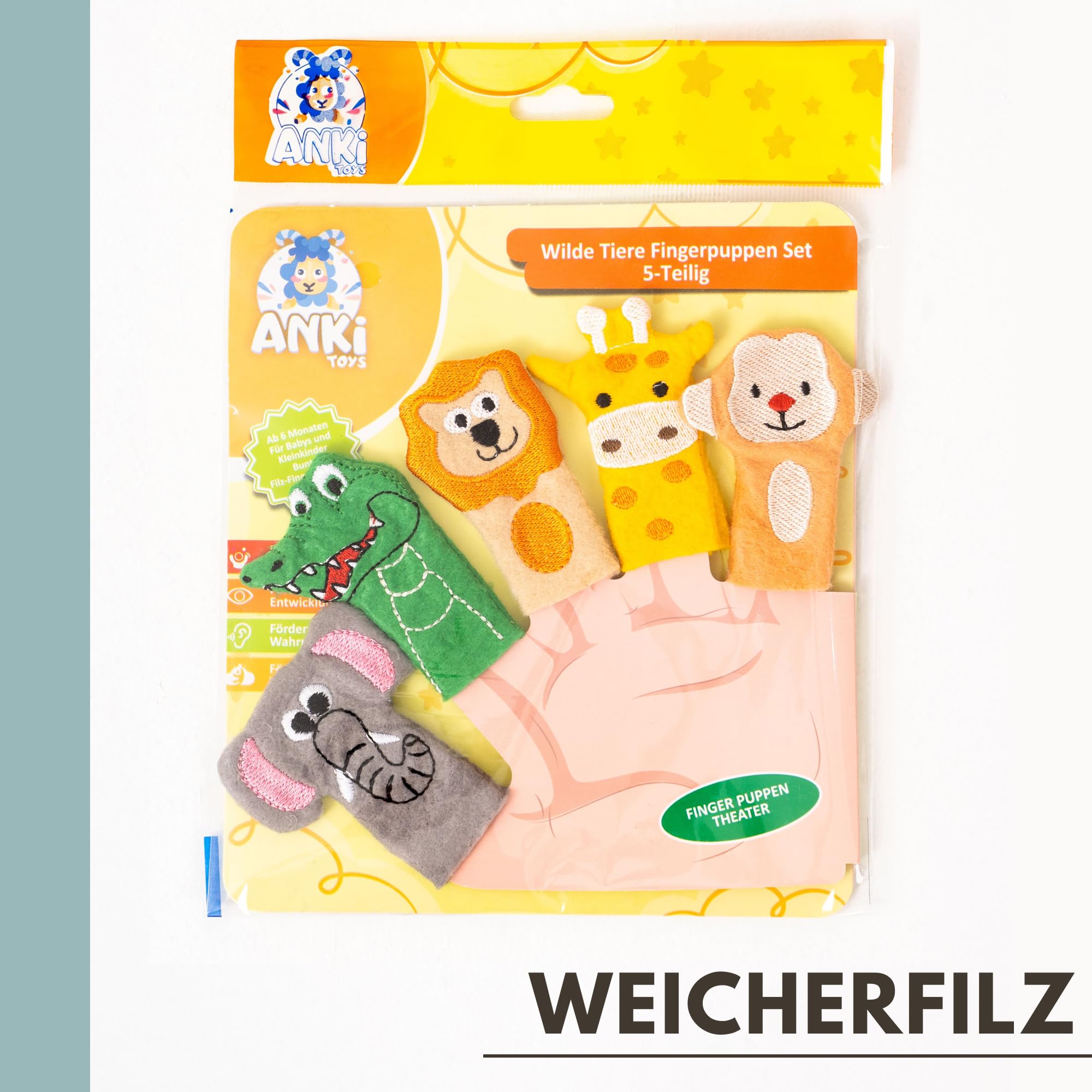 Set di bambole da dito con animali selvatici, 5 pezzi, a partire dai 6 mesi, in feltro colorato per neonati e bambini piccoli, giocattolo safari, per promozione precoce e fantasia, set di bambole