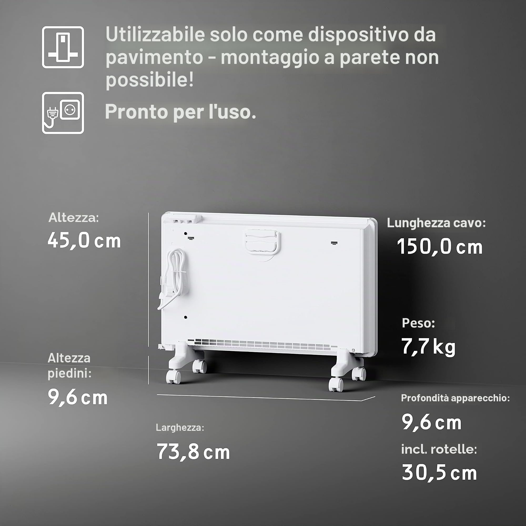 STIEBEL ELTRON Riscaldamento elettrico da terra per circa 25 m², certificato TÜV, riscaldamento a convettore con regolazione elettronica, 2 kW, risparmio energetico, display LCD, ruote, 204451