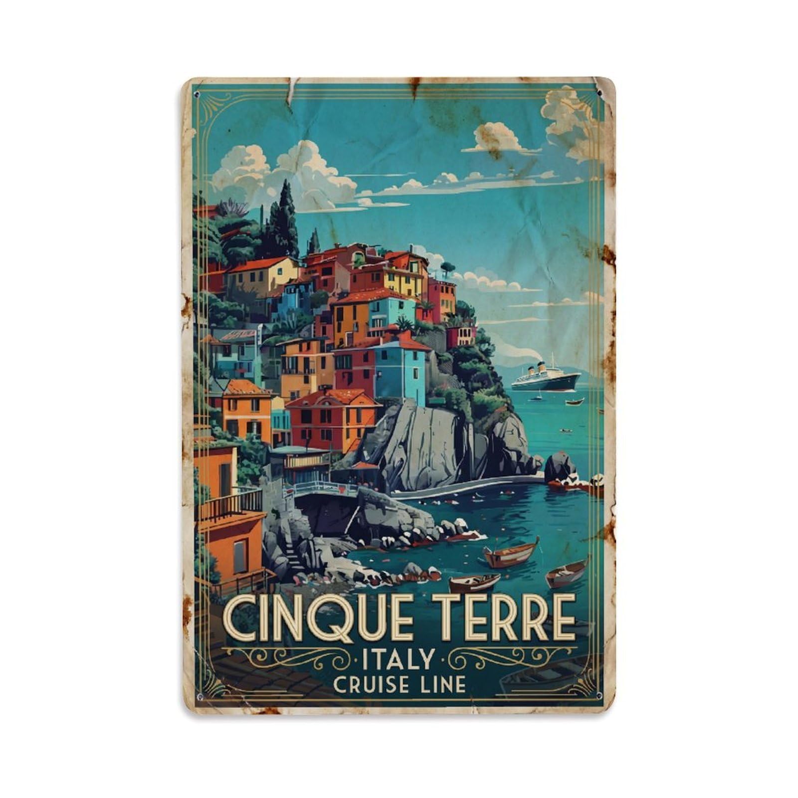 Yrnq 08X12inch Vintage Style Vintage Travel Cinque Terre Italy Gorgeous Metal Tin Sign