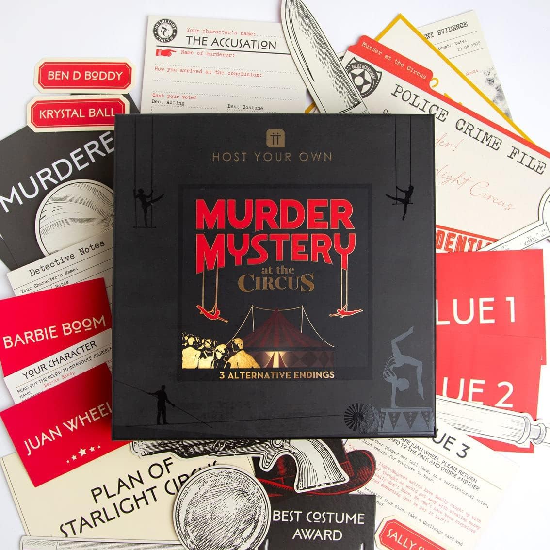 Talking Tables Juego de misterio de asesinato con temática de circo en casa
