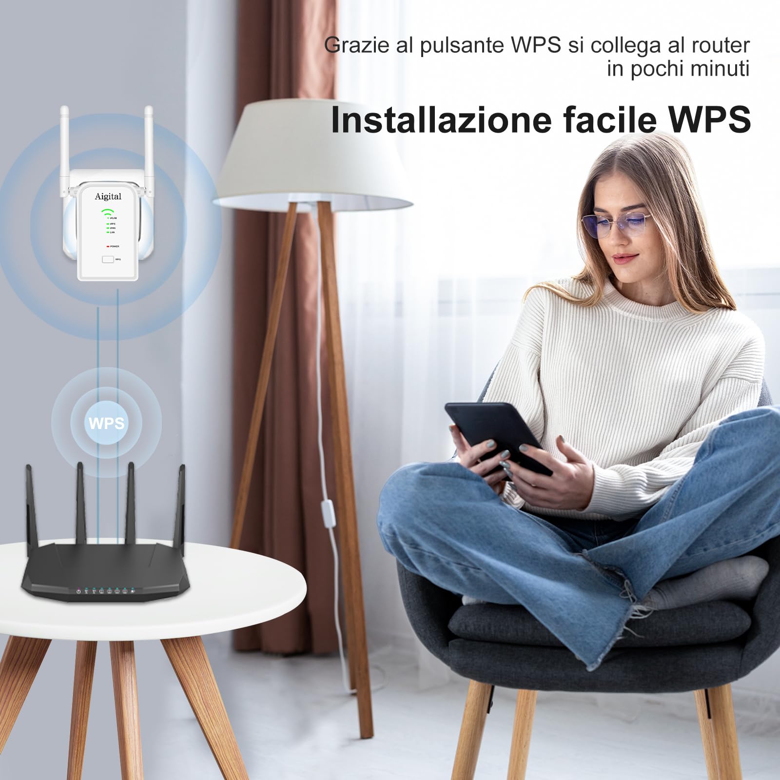 2025 Ripetitore WiFi Potente per Casa, Extender Amplificatore Segnale WiFi 300Mbps 2.4GHz con Porta WAN/LAN, WPS Facile da Configurare, Compatibile con Modem Fibra e ADSL