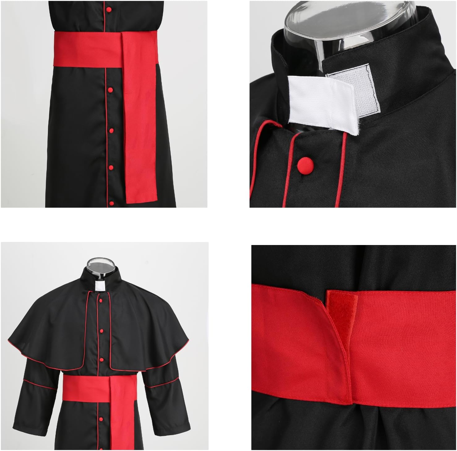 Priests Costume Men with Collar Clergy Robes Halloween Cosplay Party - Image 5