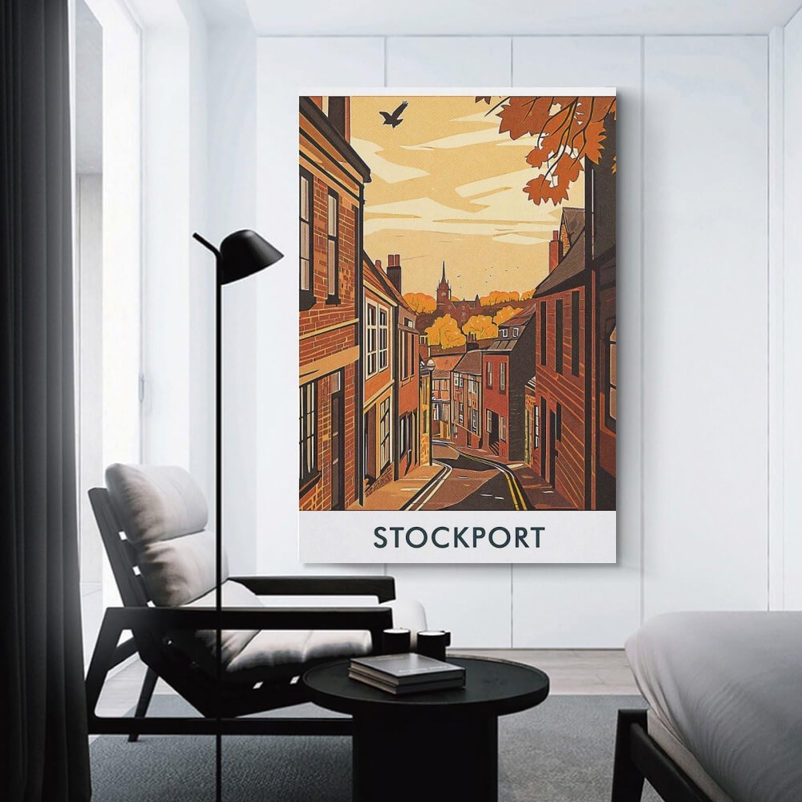 Junmoney Unframe-Style-2 Wall Picture Print Stockport Town Illustration, 12X18inch(30X45cm), For Living Room, Lounge Or Sitting Room, Modern Wall Decor For Cosy Interiors