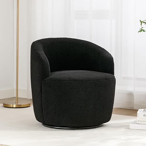 KIVENJAJA Swivel Barrel Chair, Teddy Sherpa Upholstered Modern Round Accent