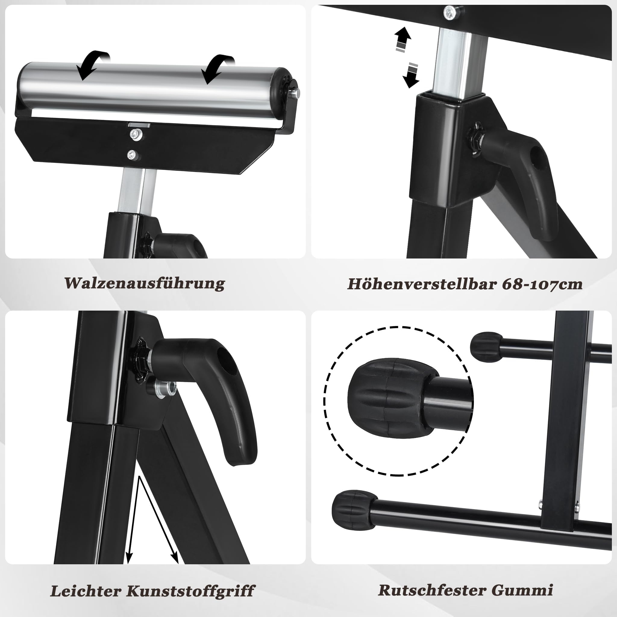 LARS360 2 tréteaux à roulettes réglables en hauteur (68 à 108 cm) – Tréteau pliant avec pieds antidérapants | Convient pour scies à onglets, raboteuses, travail du bois et du métal