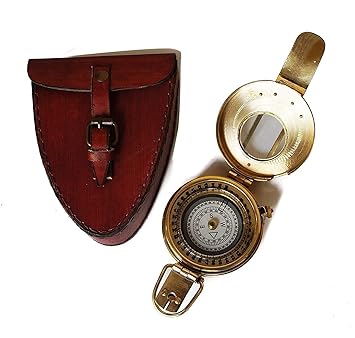 World Collection Military Compass for Direction Used Authentic Army Brass with Lather Box