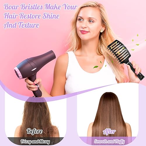 Miniatura 3 de URTHEONE - Cepillo de pelo desenredante con cerdas de jabalí curvadas ventiladas para mujeres, hombres y niños, rizado, grueso, largo, corto, húmedo