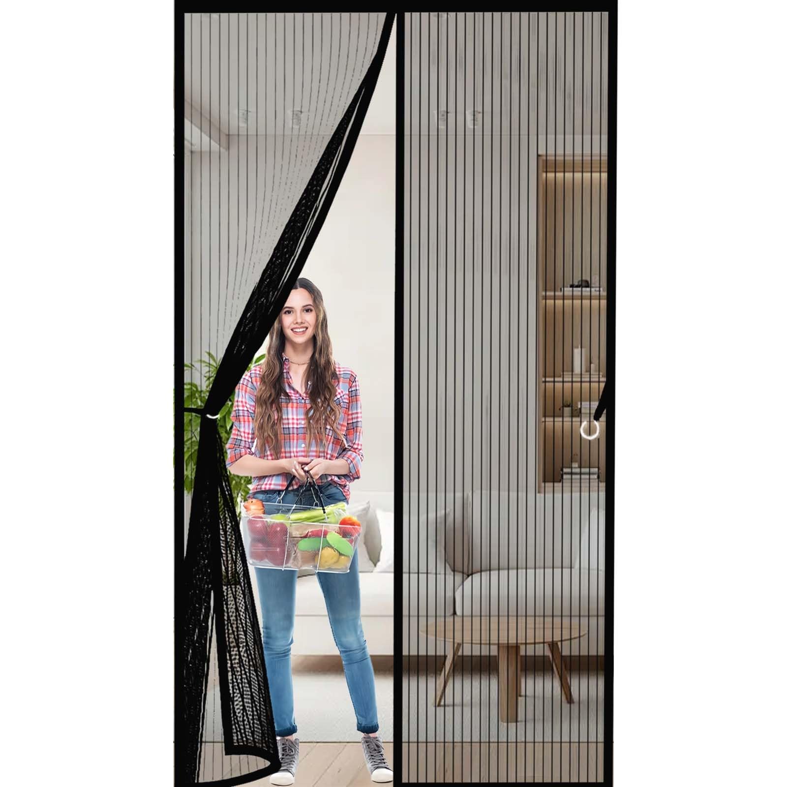 Fly Nets 100x210cm(WidthxHigh) Durable, Keeps Bugs Out, Kid and Pet Friendly Anti Mosquito Mesh Fly Curtain Hundreds of Sizes, Lets Fresh Air in, Black