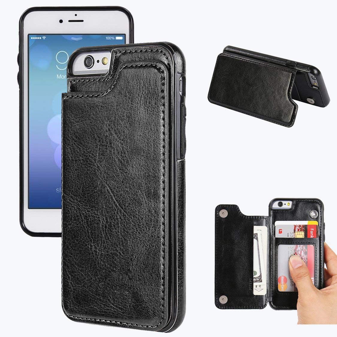 JOYAKI iPhone 6/6s Wallet Case PU Leather Card Case -Slim fit Executive Wallet Card Case - Ultra Slim Protective Phone Case(Black) …