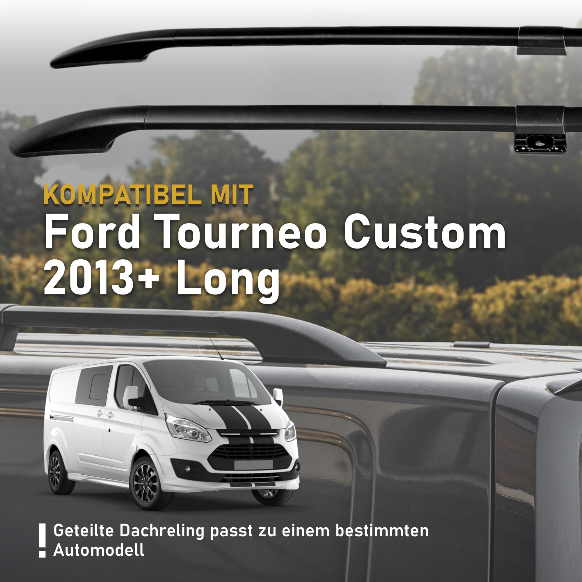 CHROMEMASTER Dachreling Dachträger Kompatibel mit Ford Tourneo Custom Long 2013-2023 | Zur Befestigung der Dachgepäckträger, Dachboxen oder Dachfahrradträger | Robuste Konstruktion aus Alu