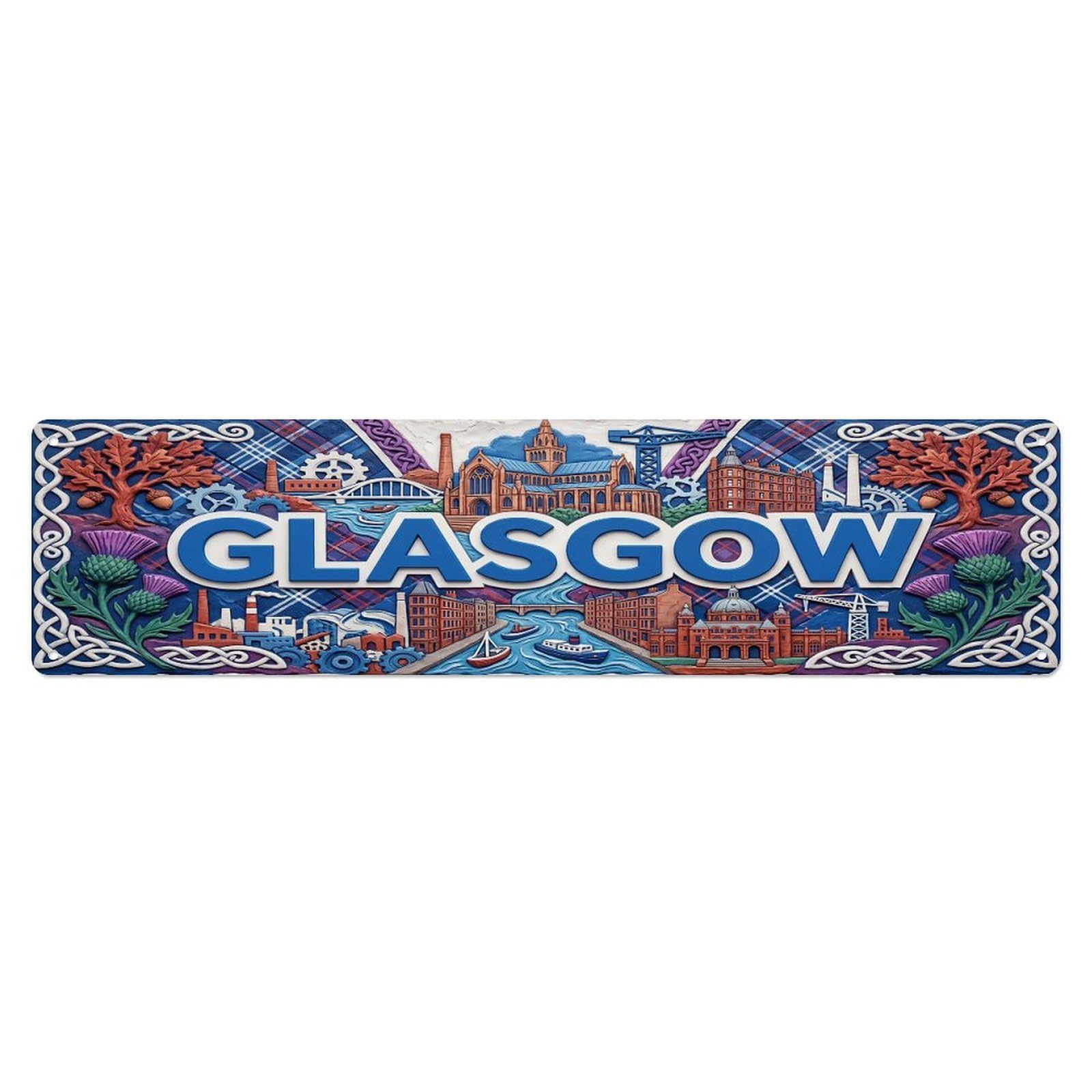 Vintage Glasgow Scotland Flag Pattern Metal Tin Sign