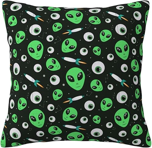 Alien - Funda de almohada cuadrada decorativa suave, funda de cojín, decoración del hogar para sofá, cama, silla, 20 x 20 pulgadas