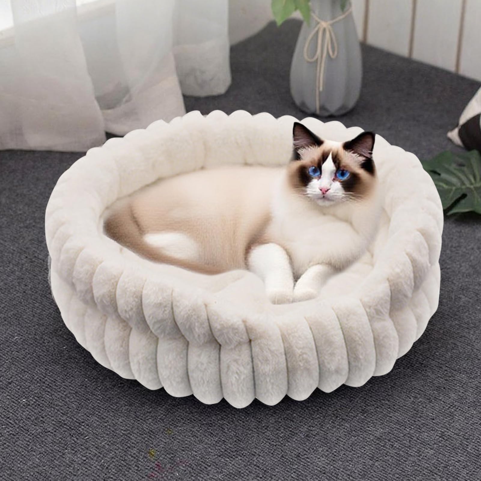 Cama para gatos - cama de peluche para perros | Camas redondas rosquillas para gatos de interior | Cama para mascotas calmante | Suministros para dormir, animales de invierno, uso al aire libre | Donut Abrigado para Dormir y Descanso en Invierno o Viaje C