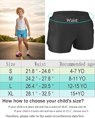 Miniatura 4 de Reomoto Almohadillas de protección de cadera para niños pantalones cortos esquí patinaje snowboard protección de cadera para adolescentes Negro,