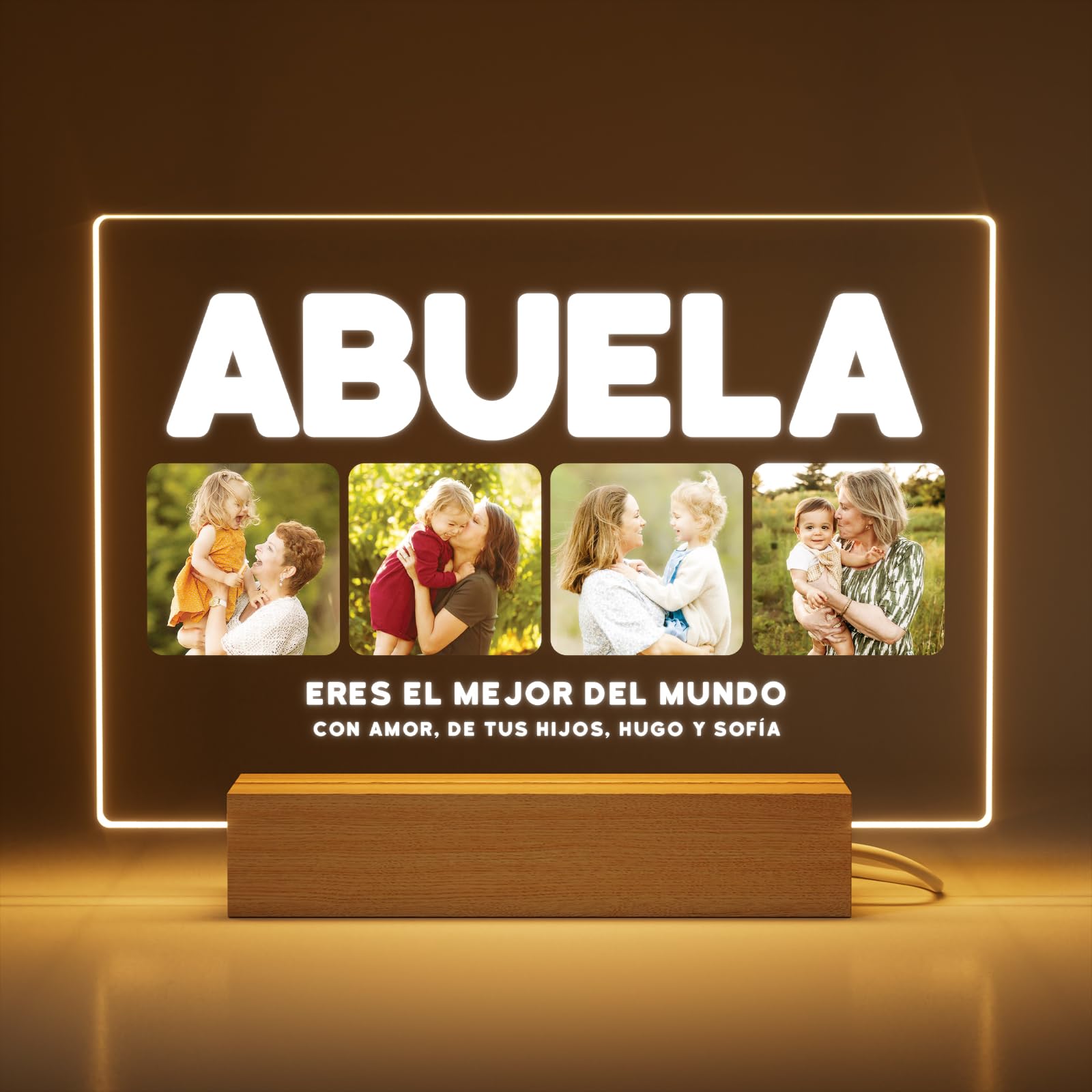 Greatminer Marco Personalizado para Abuela con Fotos y Frase - Regalo Día de la Abuela, Cumpleaños - Placa Metacrilato 18x14cm con Base LED Opcional