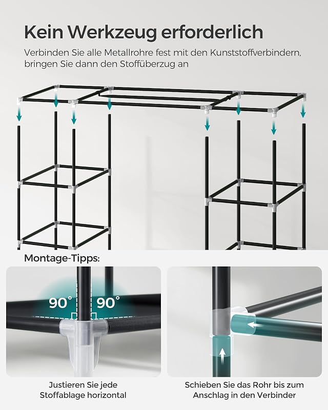 SONGMICS szövetgardrób ruhaállvánnyal és polcokkal, 150x45x175 cm, fekete