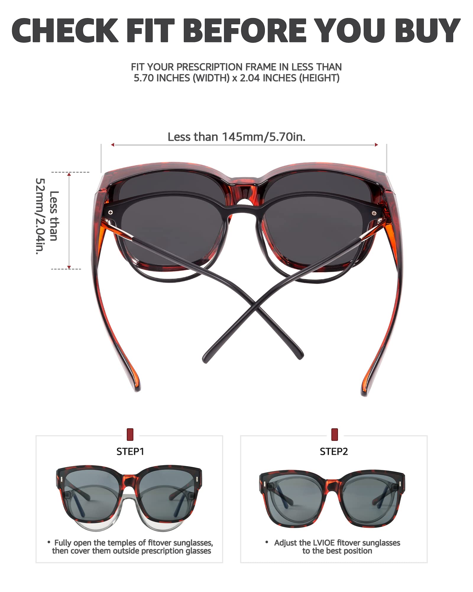 Occhiali Oversize Occhiali da Sole Donna Uomo Polarizzati vestibilità con Protezione UV Occhiali da Sole da Guida LS3091, Montatura tartarugata A02/Lente polarizzata Nera