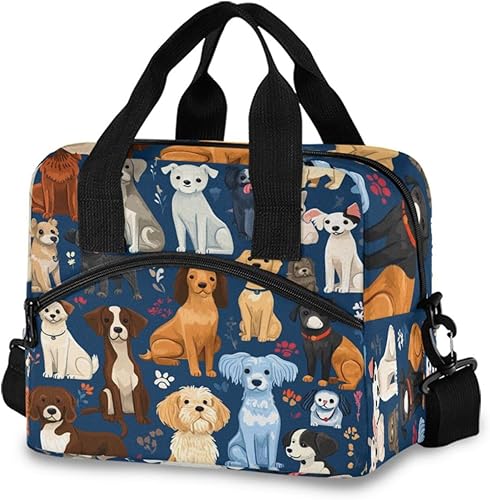 Juego de bolsas de almuerzo para perros y cachorros para mujeres, bolsa de almuerzo de animales de dibujos animados, bolsa de almuerzo, resistente