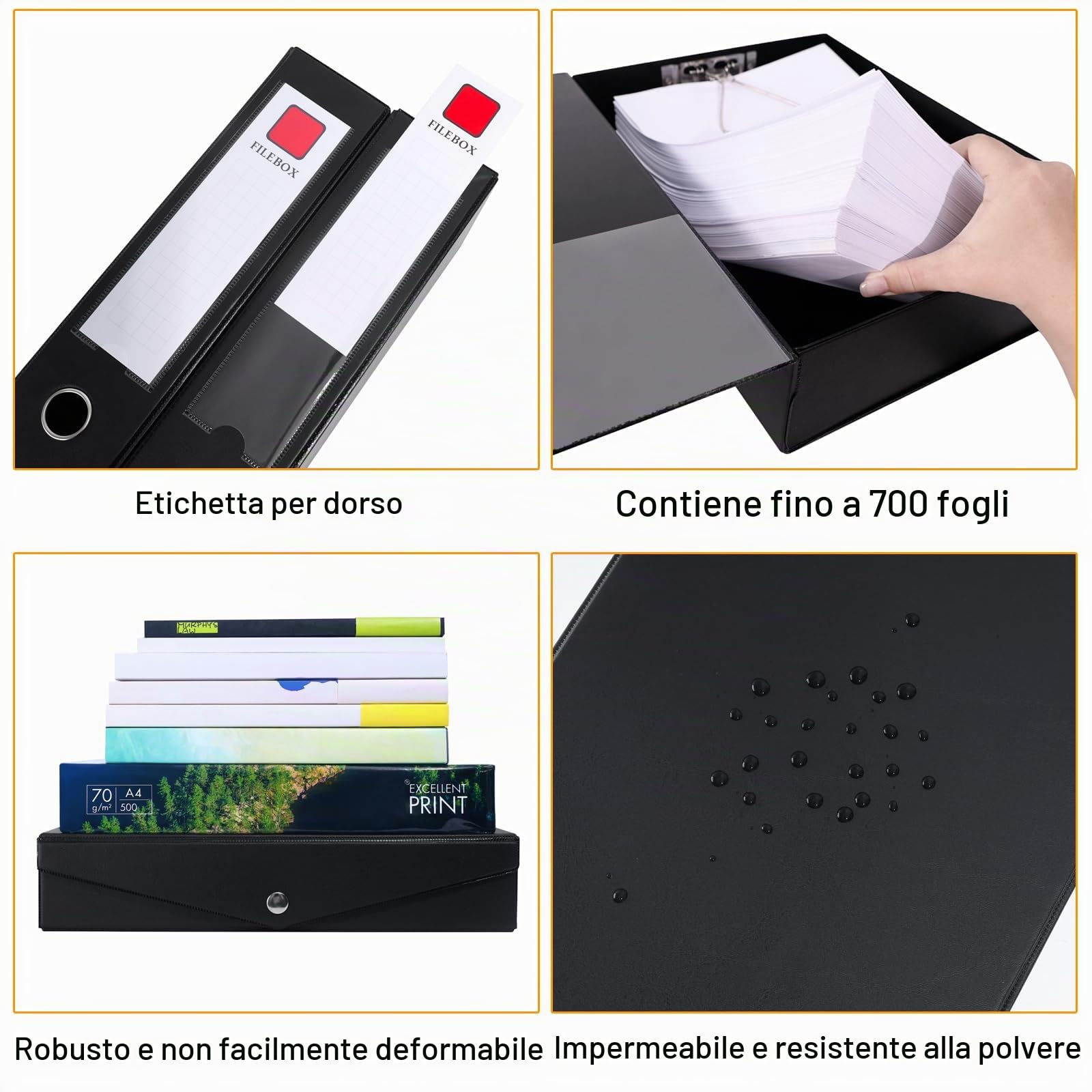 Confezione da 2 Nero Scatola Archivio A4, Dorso da 88mm, Foolscap Casella di File A4 con Molla di bloccaggio, Scatola per Documenti in plastica per ufficio, Scuole