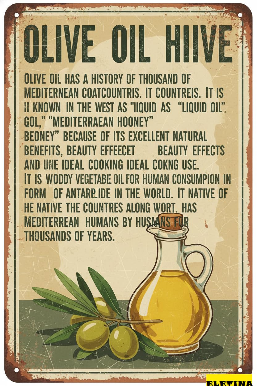 Vintage Metal Tin Sign Olive Oil Introduction Wall Decoration 12x8 Inches Cafe Bars Restaurants Pubs Decorative Private Property