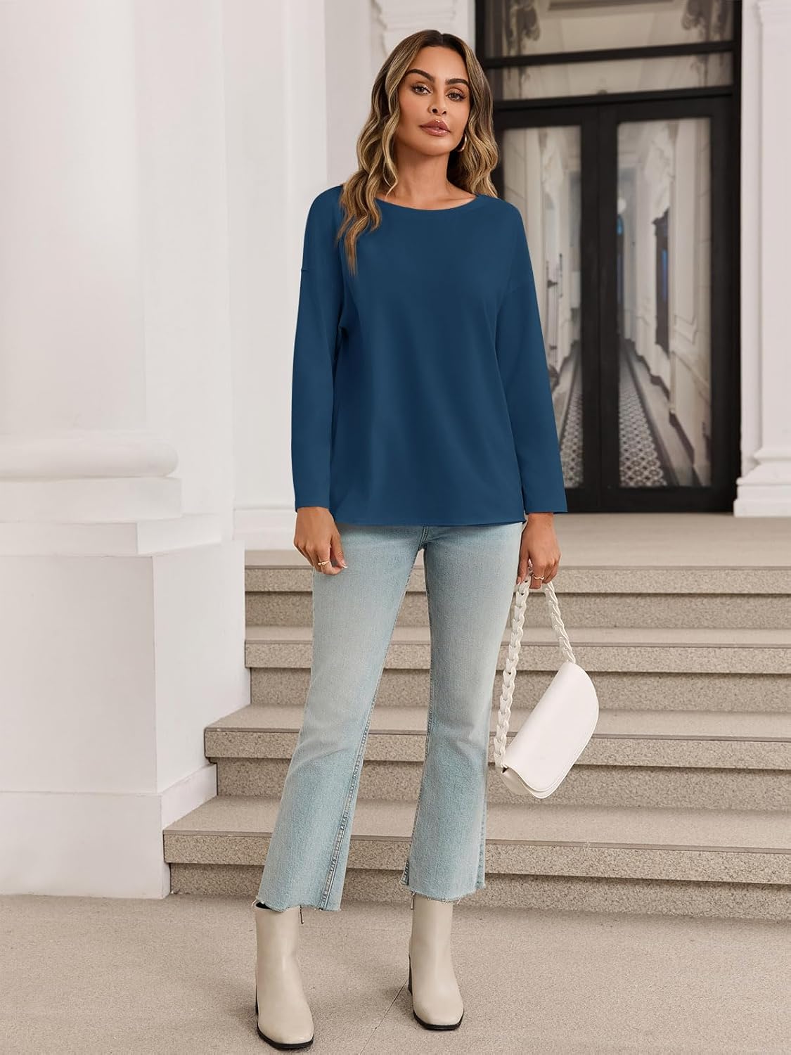 Yousify Womens Long Sleeve Oversized Tshirts Cotton Crewneck Casual Tunic Tops Trendy Loose Fit Basic Tees - Image 6