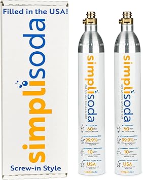 60L CO2 Canister Cylinders - Compatible w/Sodastream BLUE Screw-In Only, Ninja Thirsti, Philips, and More - Threaded Style Soda Streaming Machine CO2 Tanks Gas Refill, | 14.5 oz, Set of 2