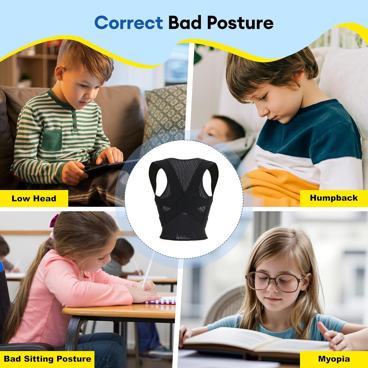 babaka Posture Corrector for Kids and Teens Adjustable Full Back Support Brace, Scoliosis, Dowagers Hump, Hunchback, Spine Corrector Boys and Girls (Medium, Waist: 18''-22'')