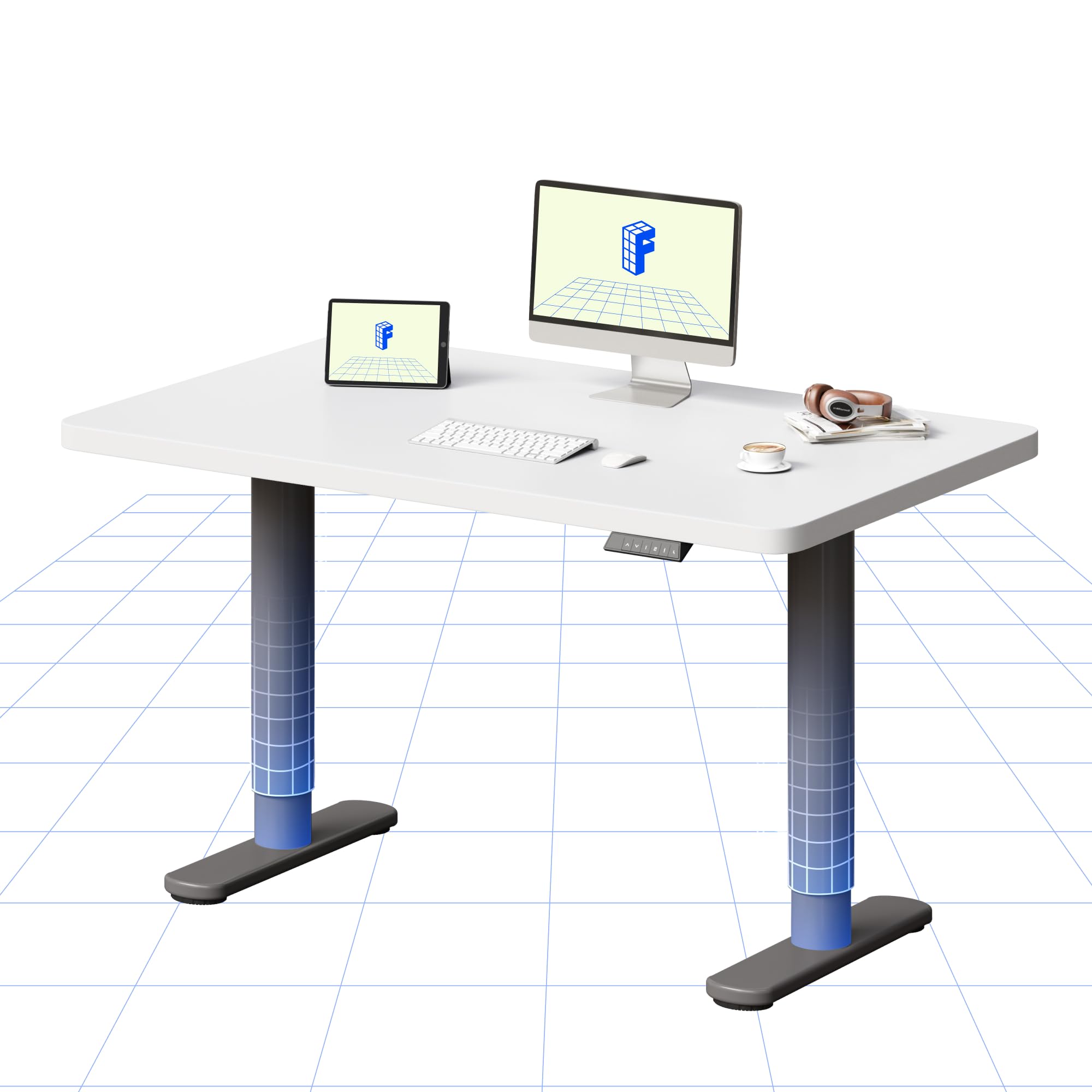 FLEXISPOT Electric Standing Desk One Piece Desktop CylineX Height Adjustable Sit Stand Up with Memory Smart Panel, 100x60 Silver Frame and White Top
