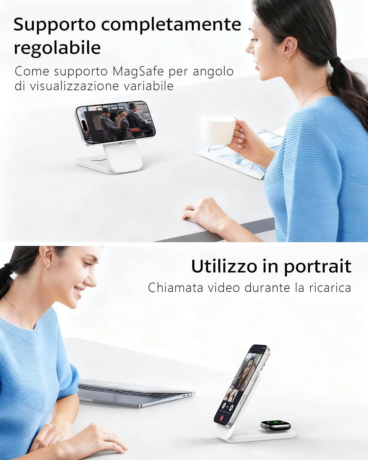 Caricatore Wireless 3 in 1 Compatibile MagSafe, Stazione di Ricarica Magnetica Pieghevole 15W per iPhone 12-17, Apple Watch e AirPods Dock di Ricarica Wireless per Scrivania Comodino e Viaggio