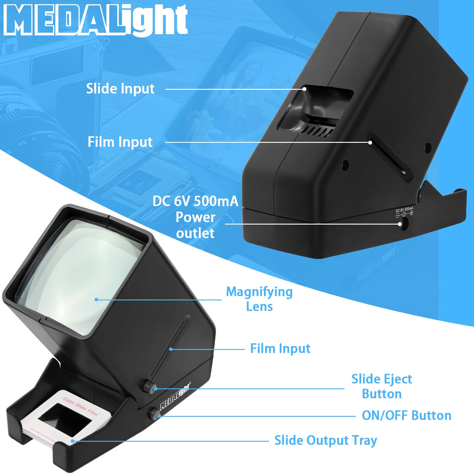 35mm Slide Viewer, 3X Magnification And Desk Top LED Lighted Illuminated Viewing And Battery Operation-for 35mm Slides & Positive Film Negatives(4AA Batteries Included