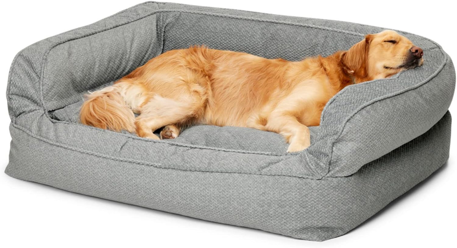Orvis ComfortFill-Eco Deluxe Dog Bed - Deep Removable Cushion with Recycled ComfortFill-Eco Padding and Durable Quilted Cover, Grey Tweed - Medium