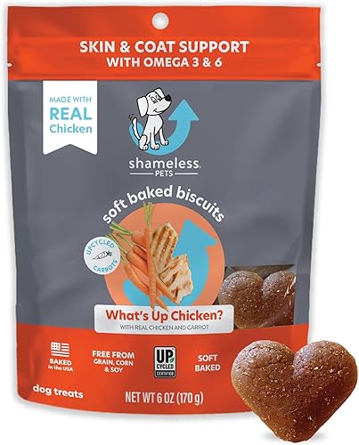Shameless Pets Golosinas suaves para perros, pollo What's Up - Masticables naturales y saludables para perros para apoyo de la piel y el pelaje con