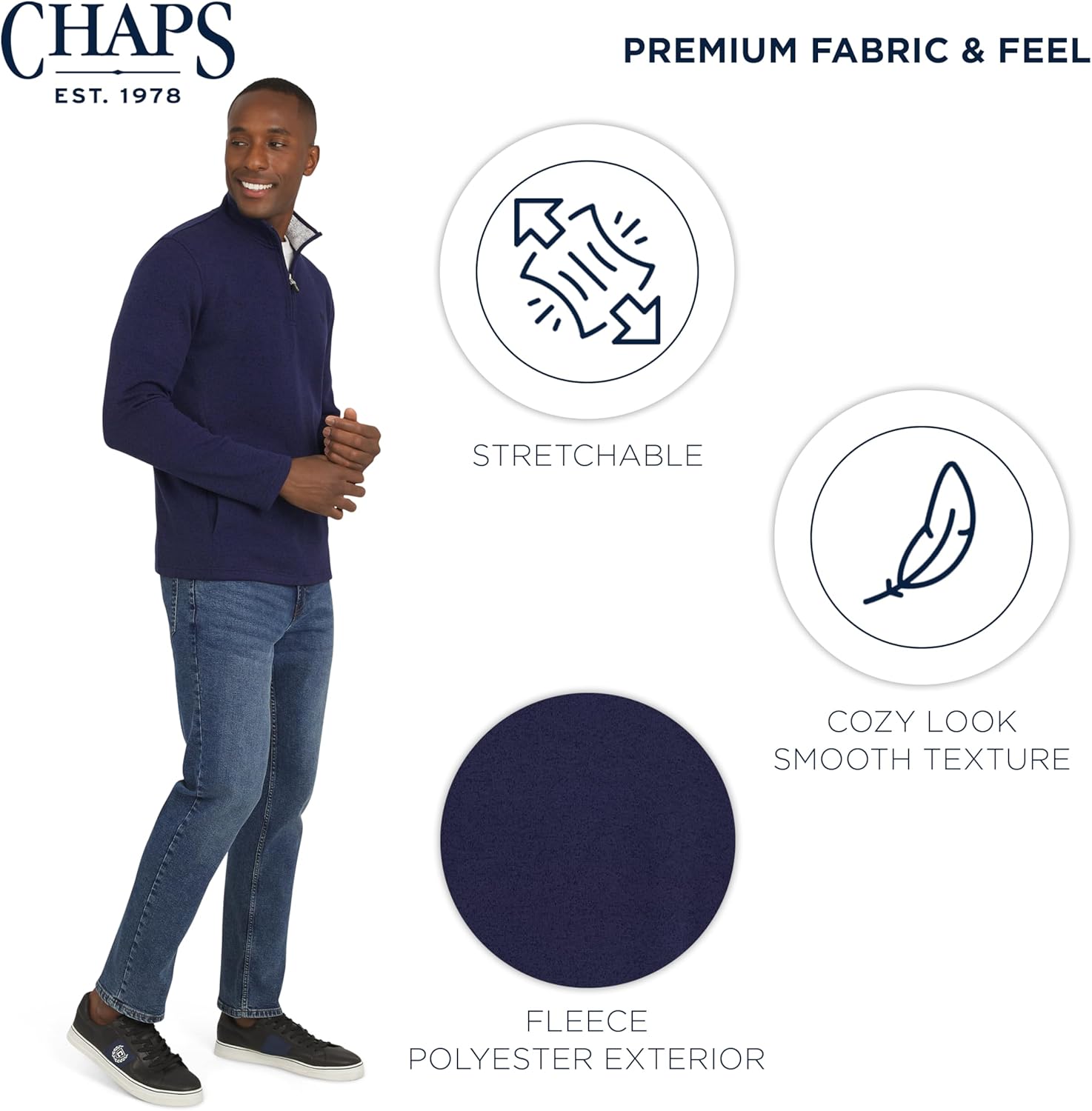 Chaps Men's Regular Fit Long Sleeve Midweight Quarter Zip Fleece Pullover Sweater (S-XXL) - Image 5