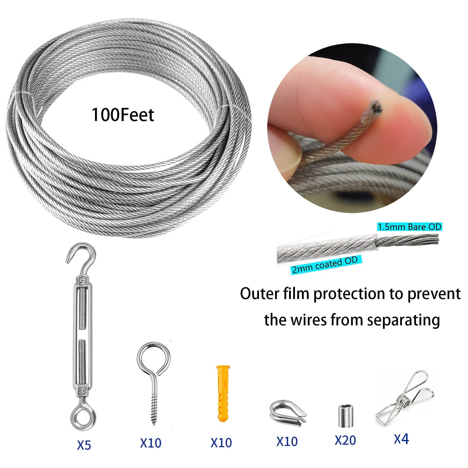 Cable De Acero Galvanizado 5/16" 7x19 - Rollo De 250 Pies | Para Barandillas De Terraza, Proyectos DIY