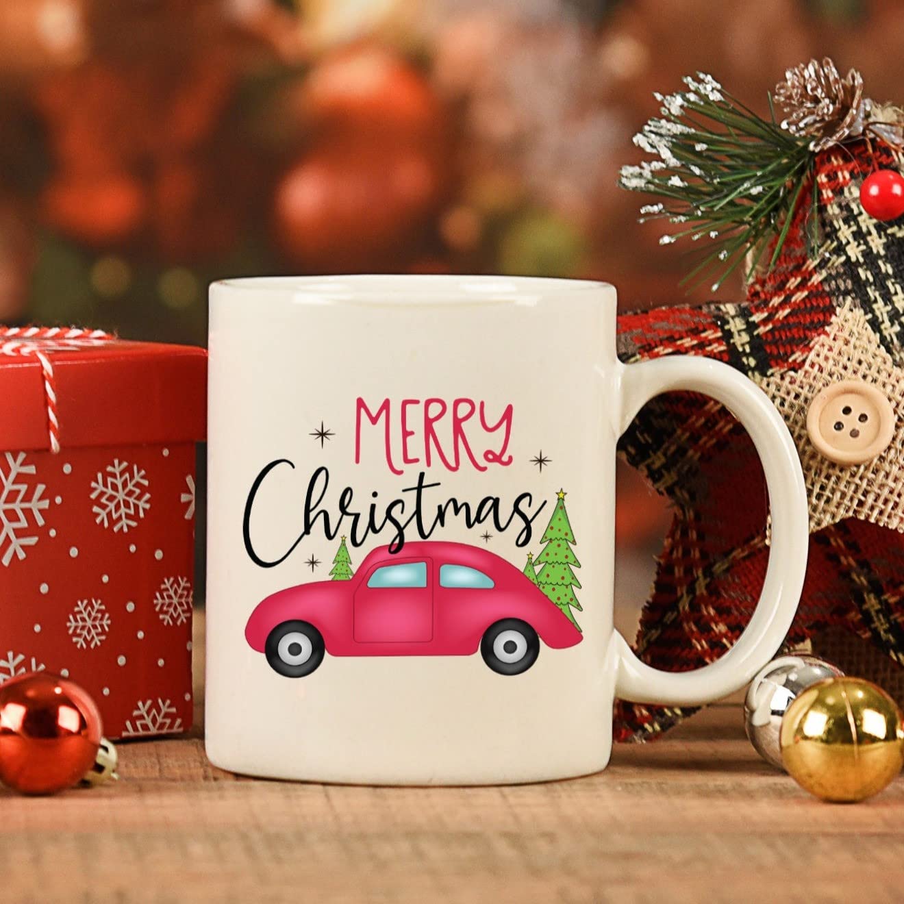 Merry Christmas Mug, Red Car Christmas Mug, Gift for Christmas, Gift for Family, Gift for Friend, Gift for Coworker