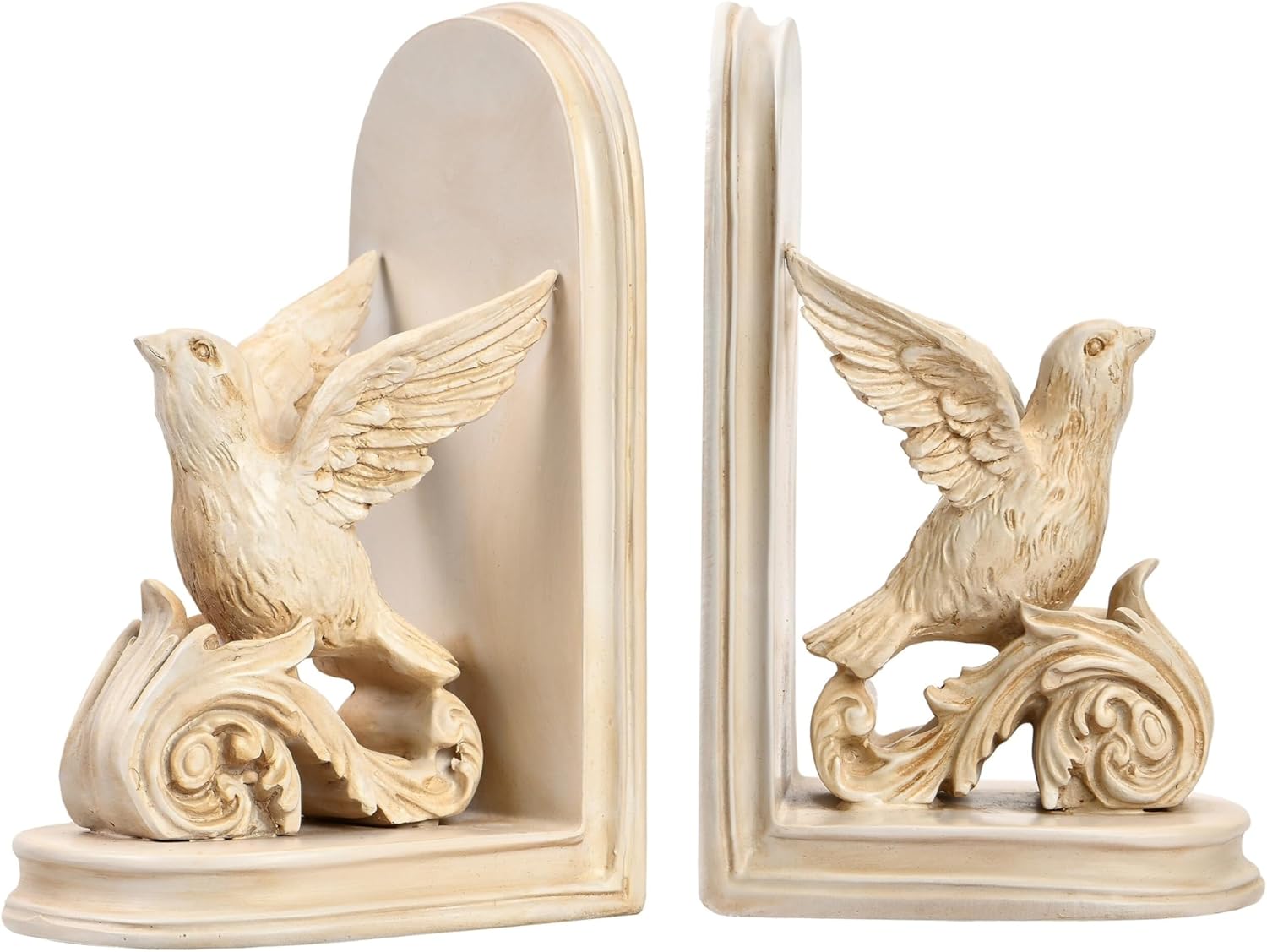 2PCS Vintage Bookends White Bird Decorative Bookends Resin Bookends for Rooms Decorative Book Ends for Heavy Books Antique Bookend (Retro White Bird)