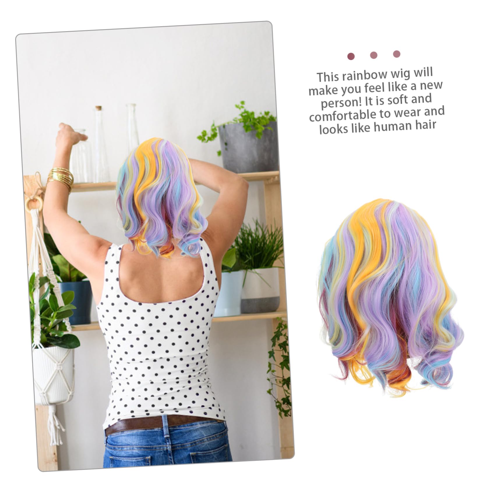WOONEKY Regenbogenfarbene Kurze Damenperücke aus Hitzebeständigem Material Komfortabel zu Tragen für Cosplay und Party Kostüme