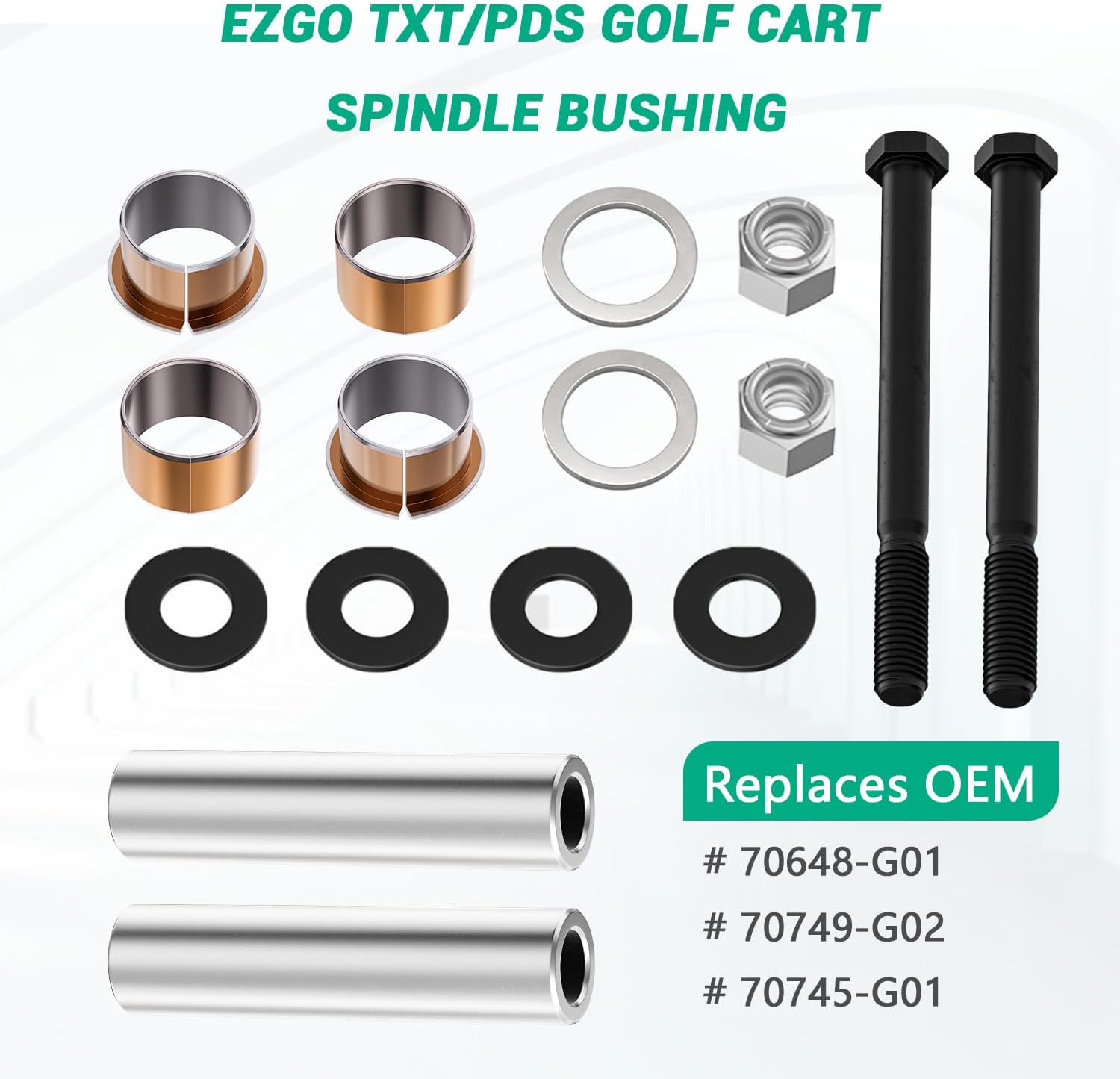 Golf Cart Spindle King Pin Tube Bushing Repair Kit with Claw Copper Sleeve, Fits 2001-UP EZGO TXT/PDS Golf Cart. Replace OEM #70648-G01, 70749G01, 70745G01