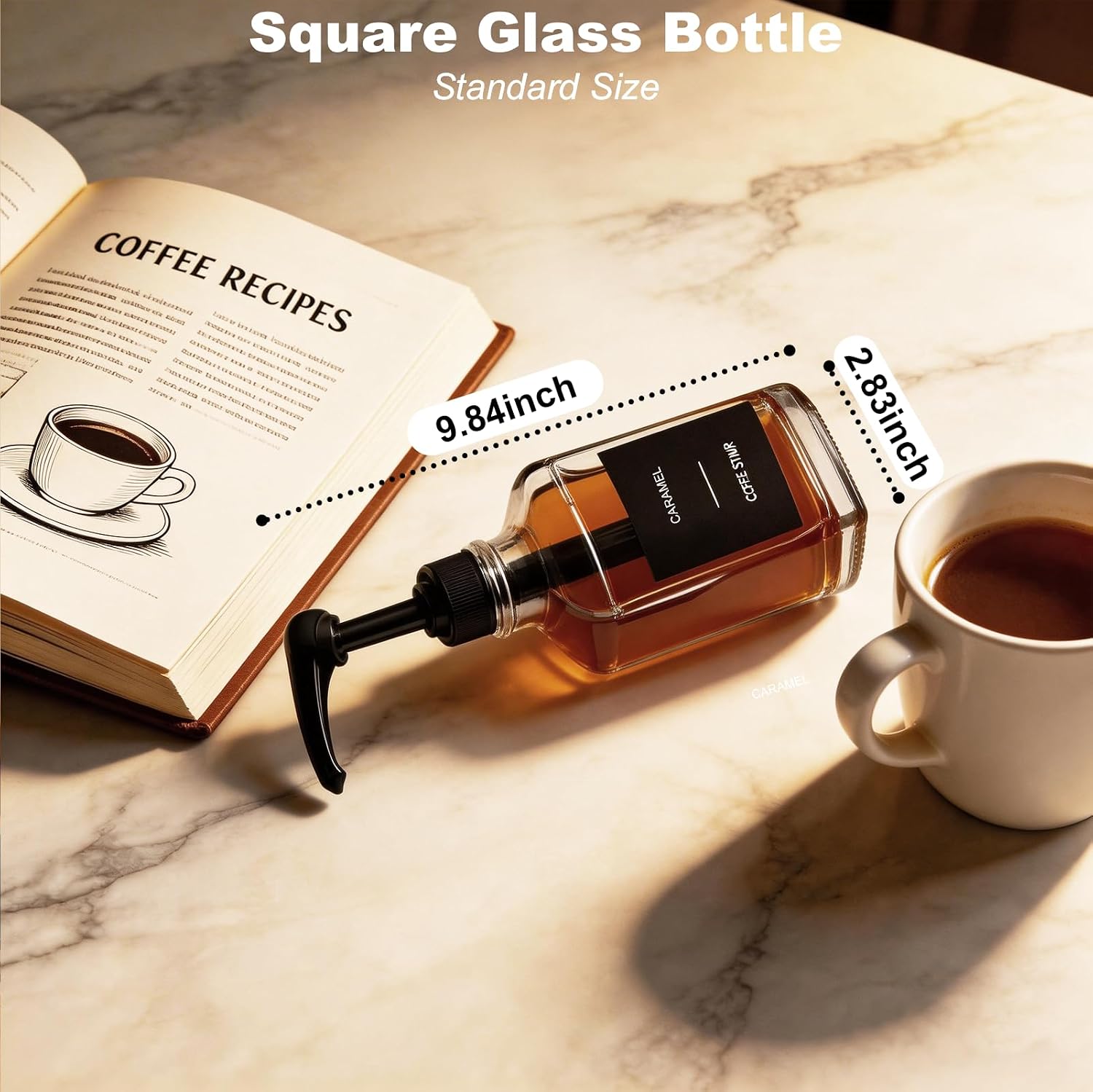 2 Pack Glass Coffee Syrup Dispenser with Pump, Leak-Proof Syrup Dispenser with Precise 1/4oz Dosage, Food Grade Syrup Bottles for Home Coffee Bar & Kitchen Food Storage