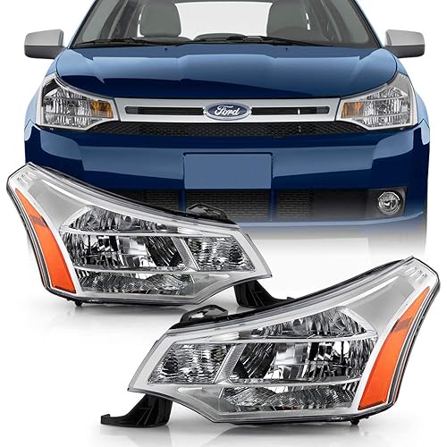 ACANII - For 2008-2011 Ford Focus S SE SES SEL Coupe/Sedan OE Style Chrome Headlights Headlamps Assembly Set Left+Right