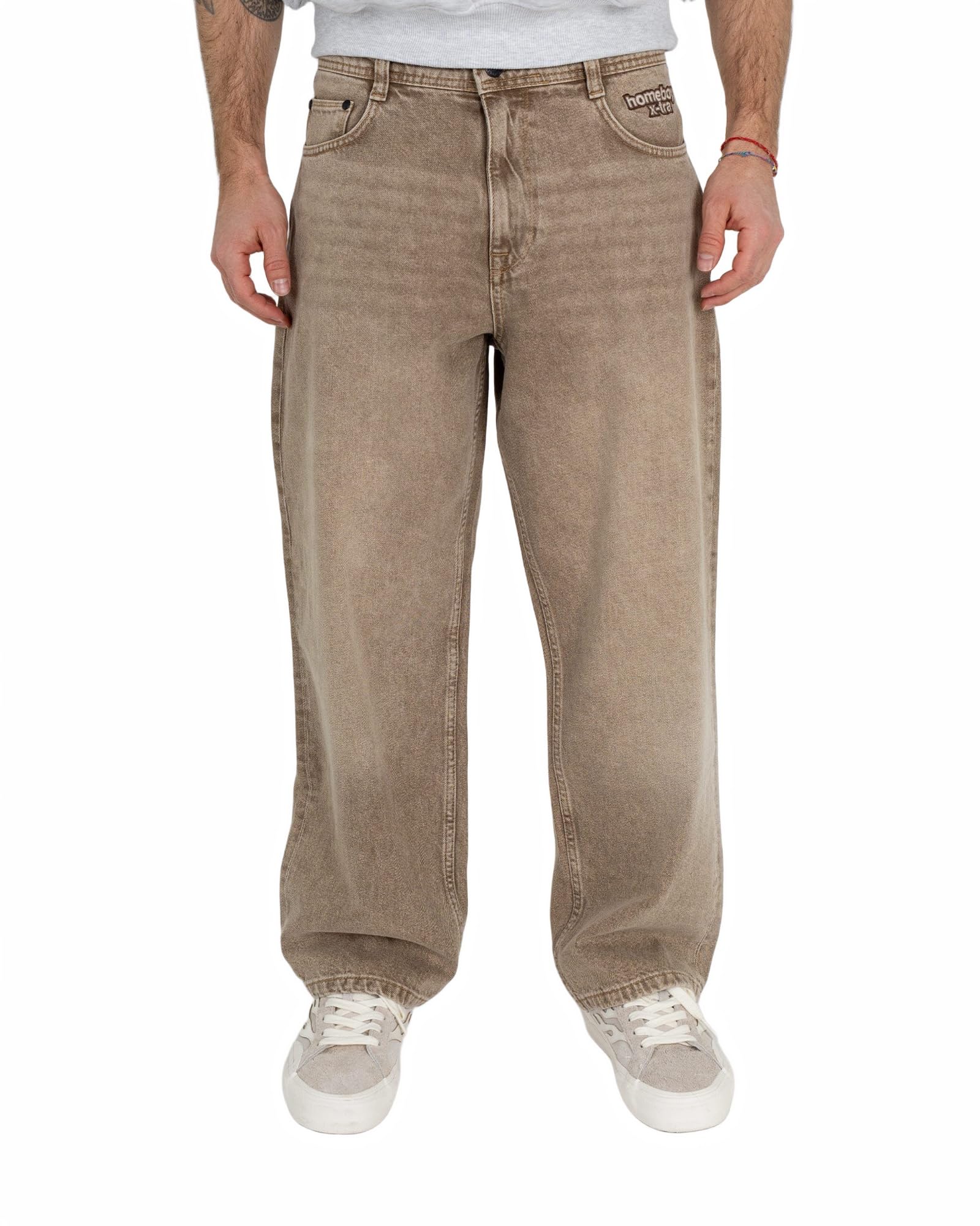 Homeboy Unisex x-tra Baggy Dye Denim Pants, Washed Brown, 29 L32