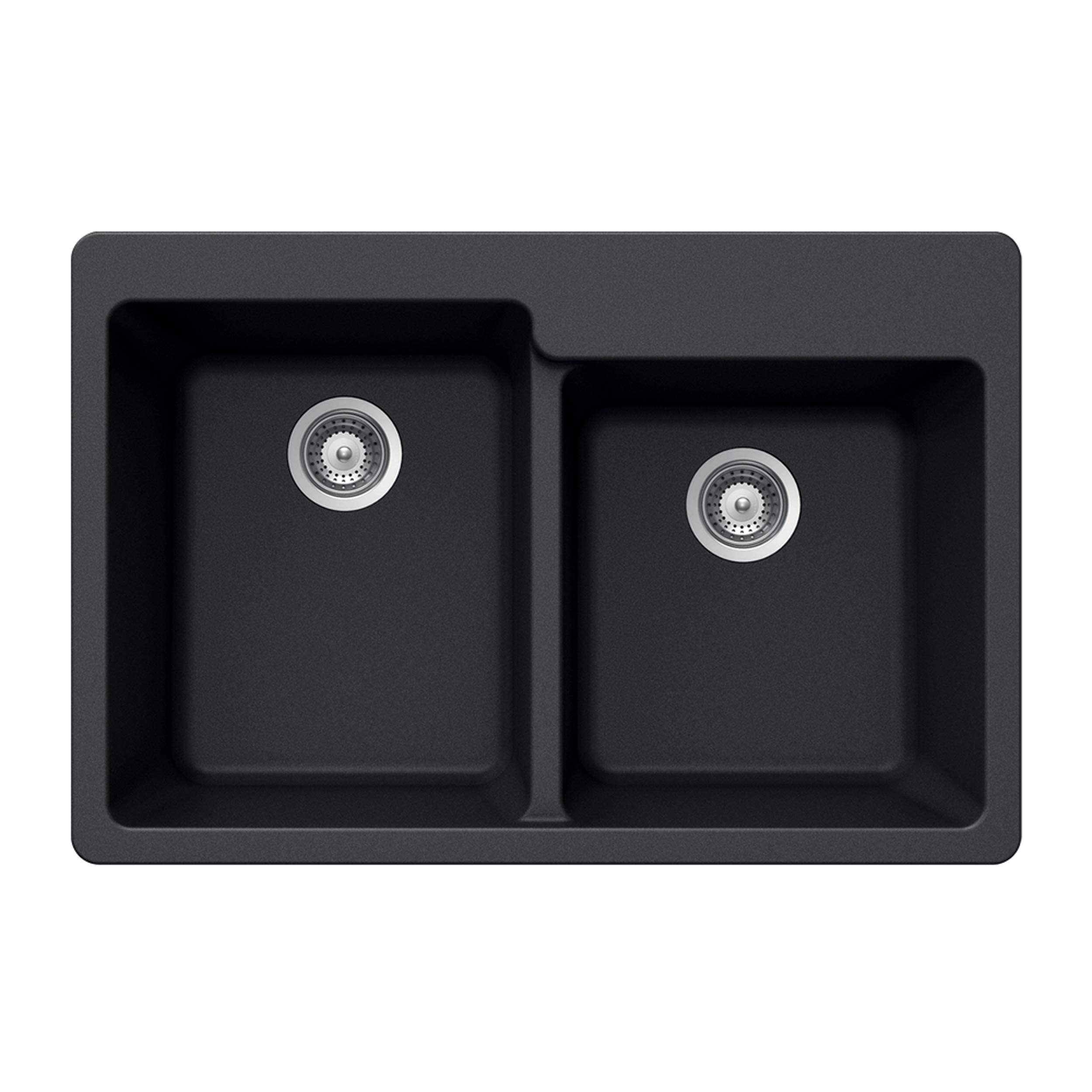 Houzer M-175 MIDNITE Quartztone Series Granite Top Mount 60/40 Double Bowl Kitchen Sink, Black