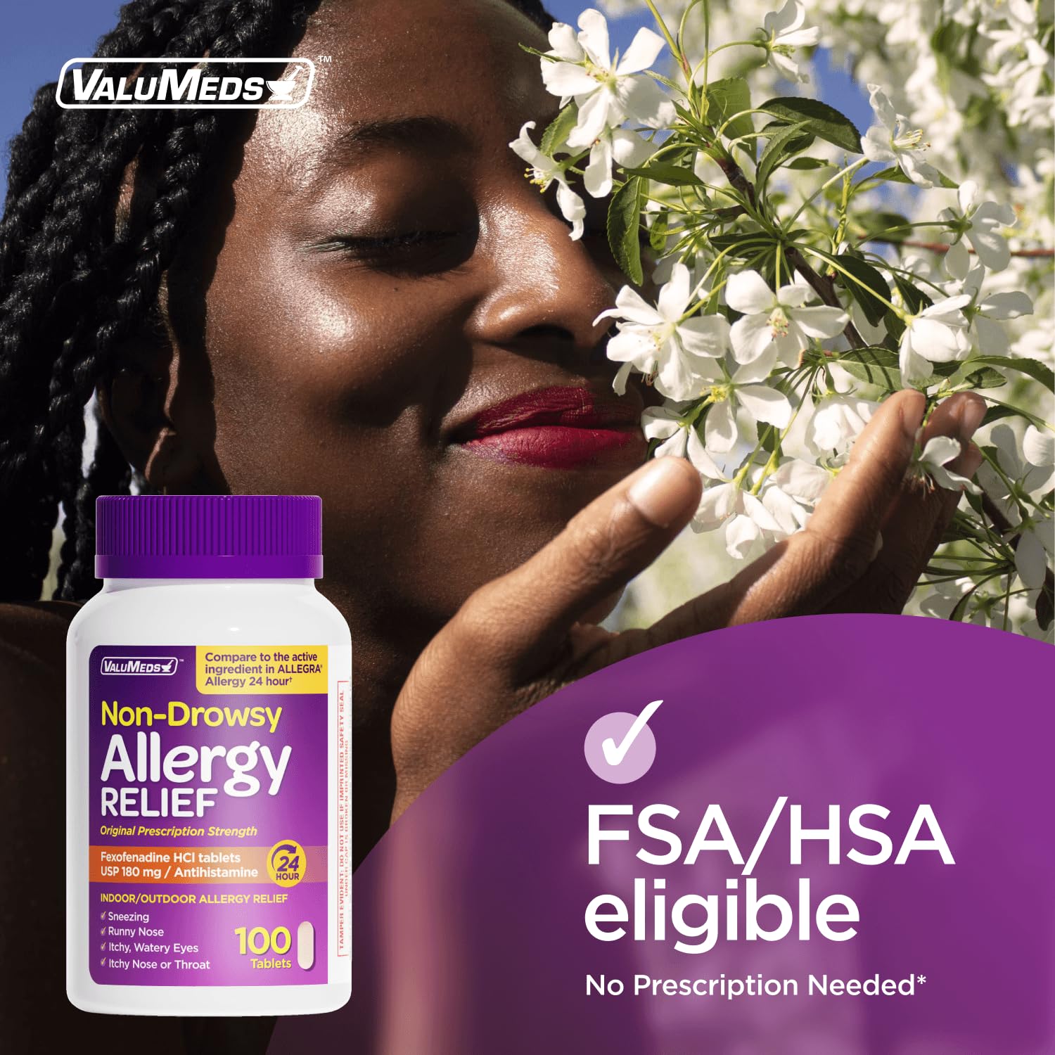 ValuMeds | Compare to Allegra | Fexofenadine HCl 180mg | 24-Hour Allergy Relief, Non-Drowsy Antihistamine Generic Medicine for Allergies, Hay Fever, Itchy Eyes | for Kids & Adults (100 Count) — Amazon image 4
