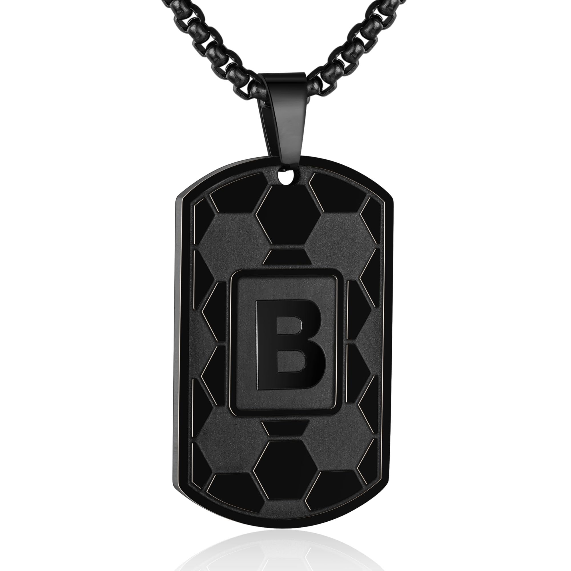 Soccer Initial A-Z Dog Tag Necklace for Men Soccer Charm Pendant Stainless Steel Chain 22+2 Inches Personalized Sports Athletes Jewelry Soccer Gift