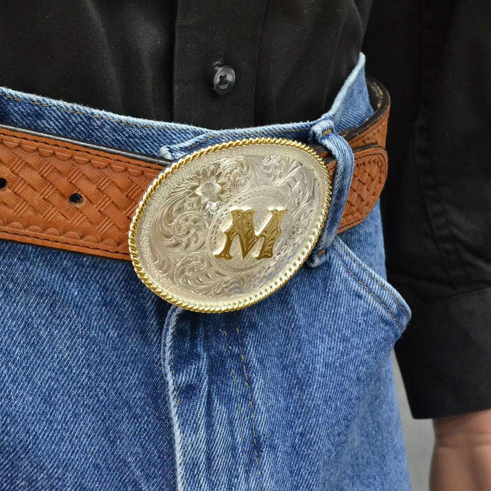 Montana Silversmiths Initial Engraved Gold Trim Western Belt Buckle