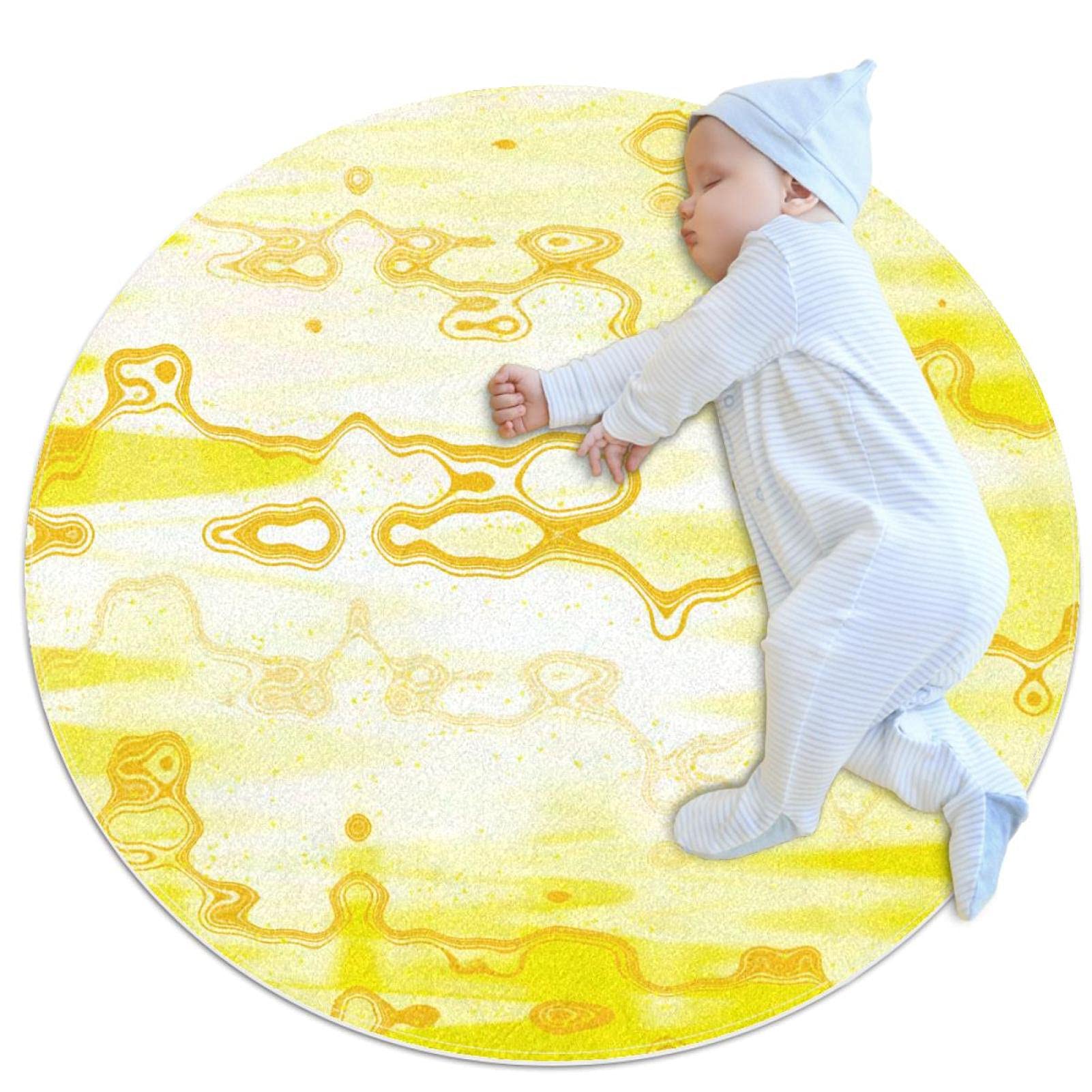 Tapis moderne antidérapant rond 80x80cm à motif jaune pour coin lecture chaleureux