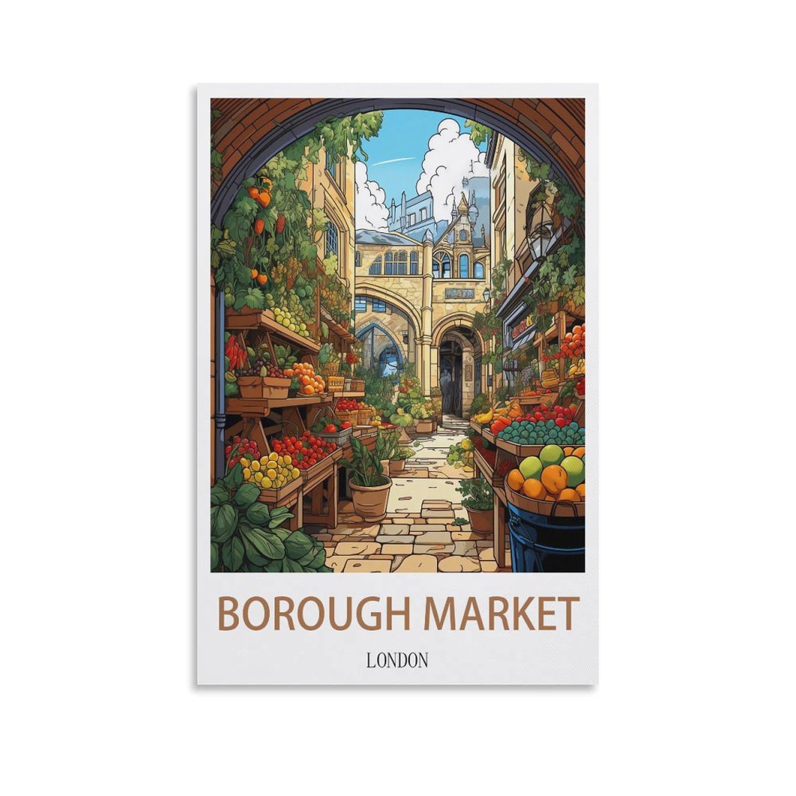 CNAHEIZ Borough Market London Vintage Travel Posters Landscape 08x12inch(20x30cm) Canvas Wall Art Print Painting for Wall Decor Living Room Bedroom